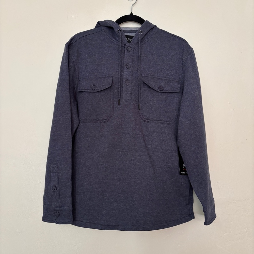 Grays Peak Outdoors Men’s Navy Heather Hooded Long Sleeve Shirt, Size S